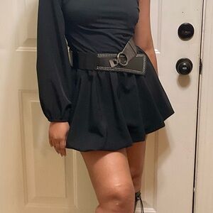 Elegant Black One-Shoulder Mini Dress